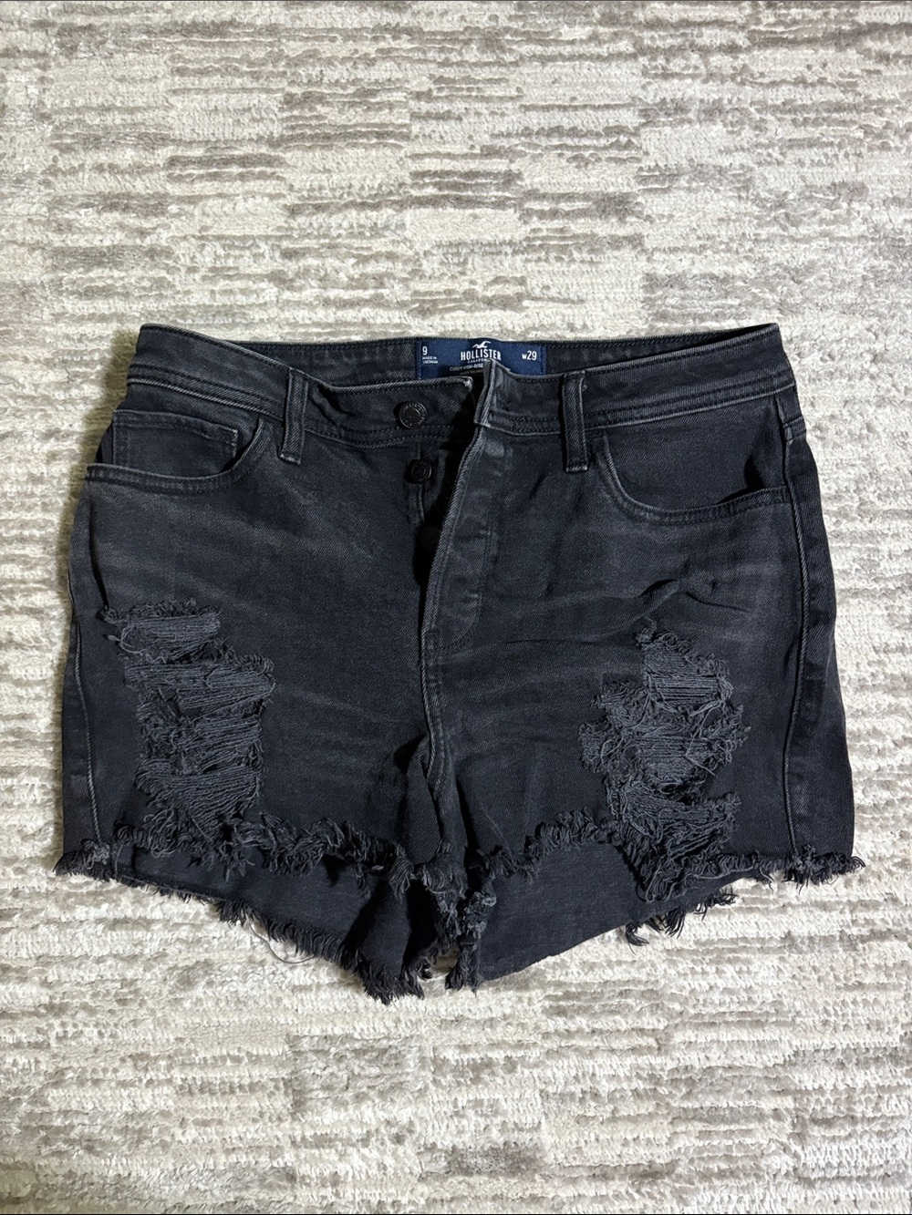 Hollister Black Distressed Cutoff Denim Mom Shorts